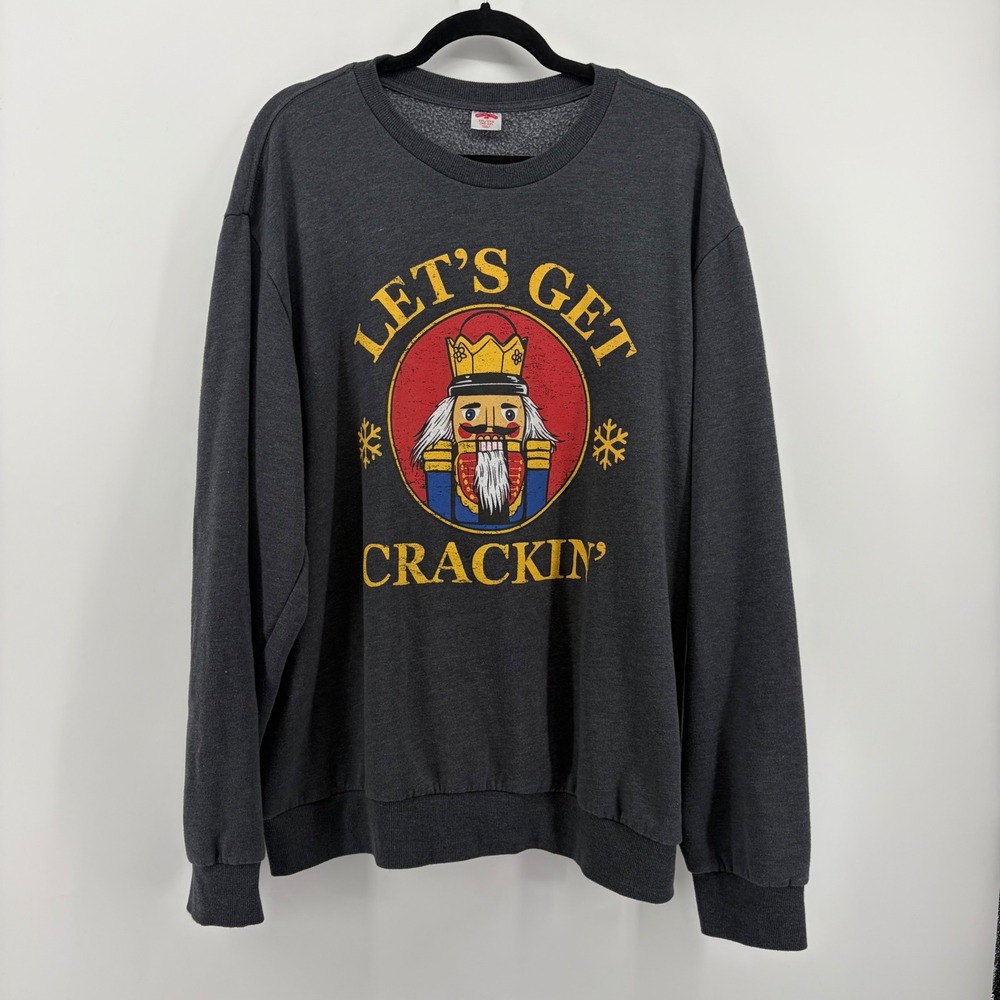 Holiday Time Lets Get Crackin Nutcracker Sweatshirt Christmas Mens 2XL Grey